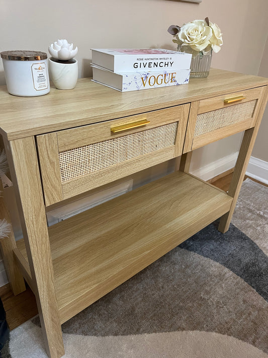 Nerja Rattan Console Table 2 Storage Drawers