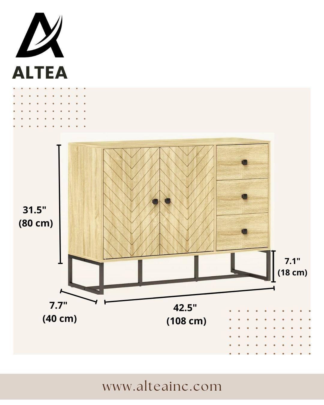 Cadiz Modern Sideboard, Buffet Storage Cabinet with Adjustable Shelves