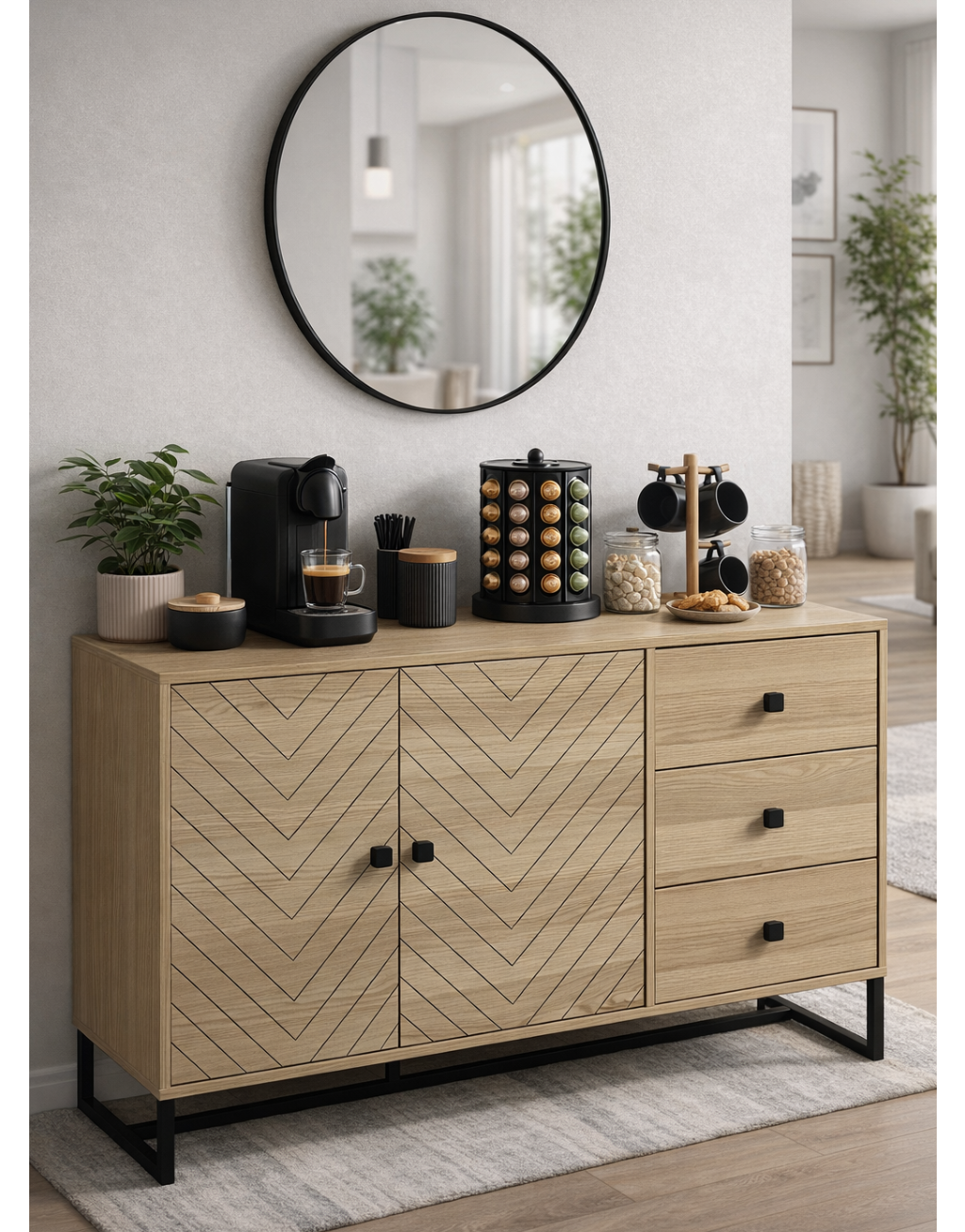 Cadiz Modern Sideboard, Buffet Storage Cabinet with Adjustable Shelves