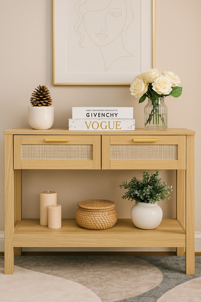 Nerja Rattan Console Table 2 Storage Drawers
