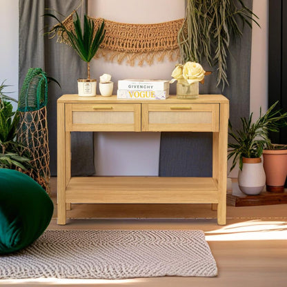Nerja Rattan Console Table 2 Storage Drawers
