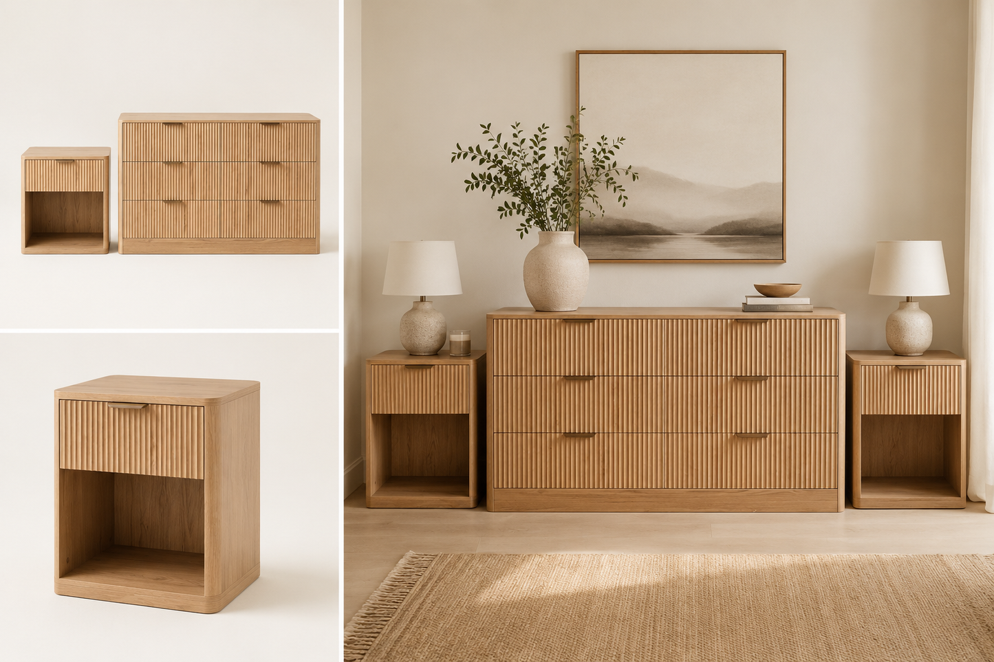 Malaga 3 Piece Bedroom Set - 1 Dresser + 2 Matching Nightstands