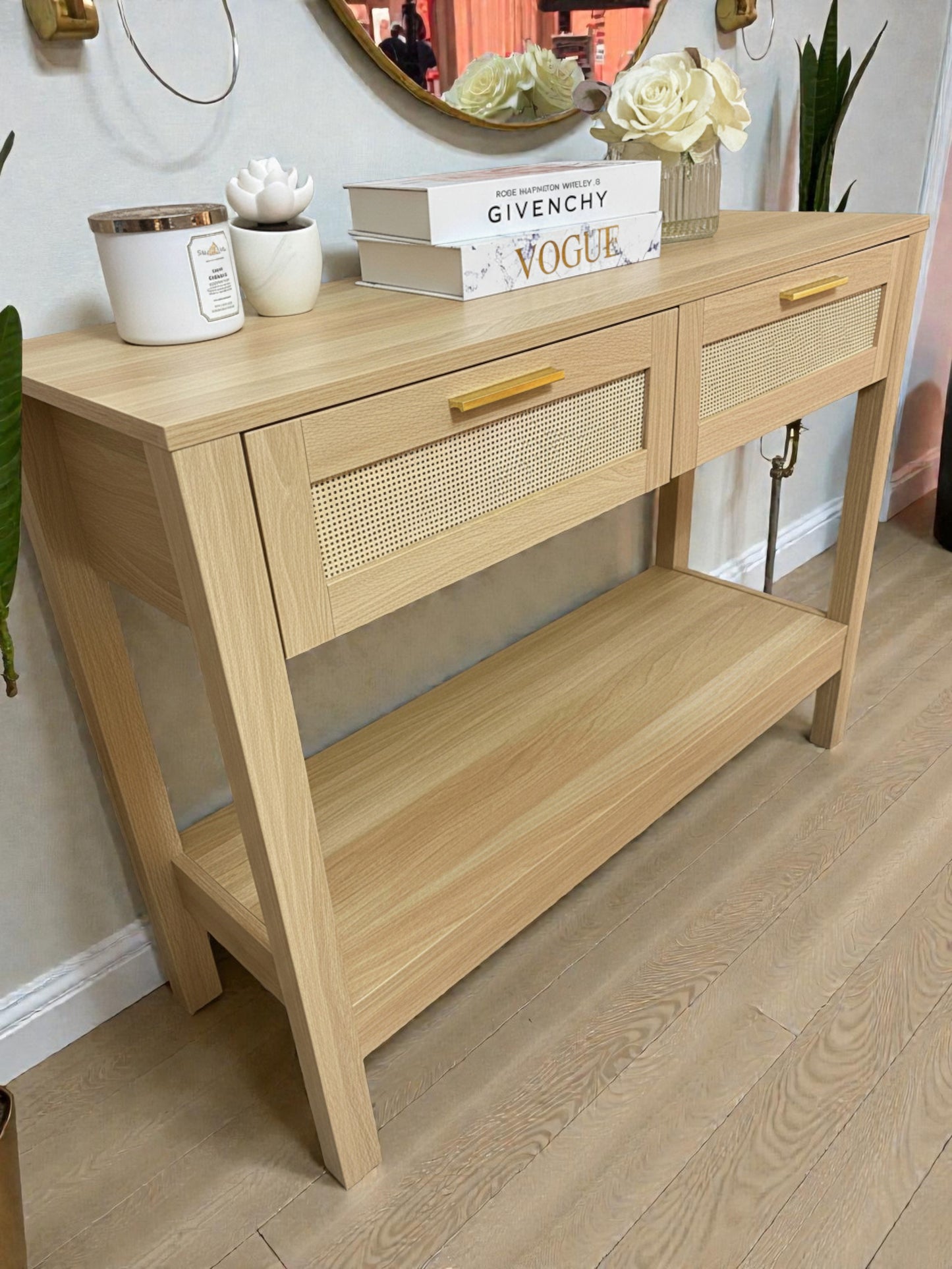 Nerja Rattan Console Table 2 Storage Drawers