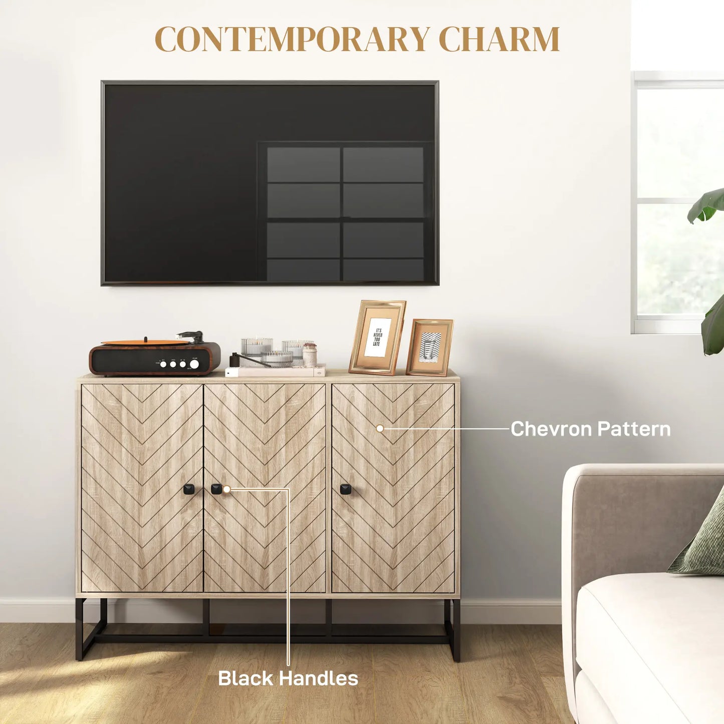 Cadiz Modern Sideboard, Buffet Storage Cabinet with Adjustable Shelves